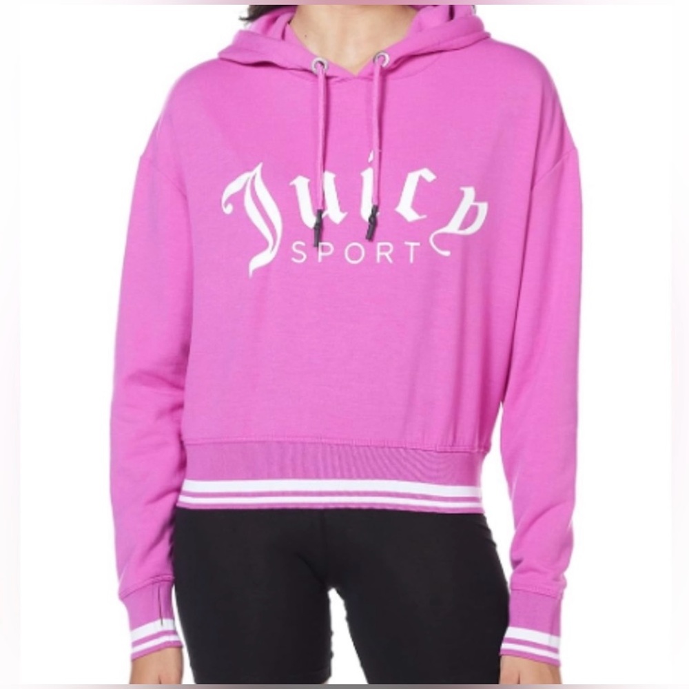 Juicy Sport Pink Cropped Hoodie Medium Juicy Couture Logo Pullover - Picture 3 of 9